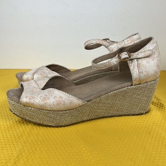 Toms Floral Jacquard Peep Toe Wedge Heels 8.5 - Picture 3 of 10